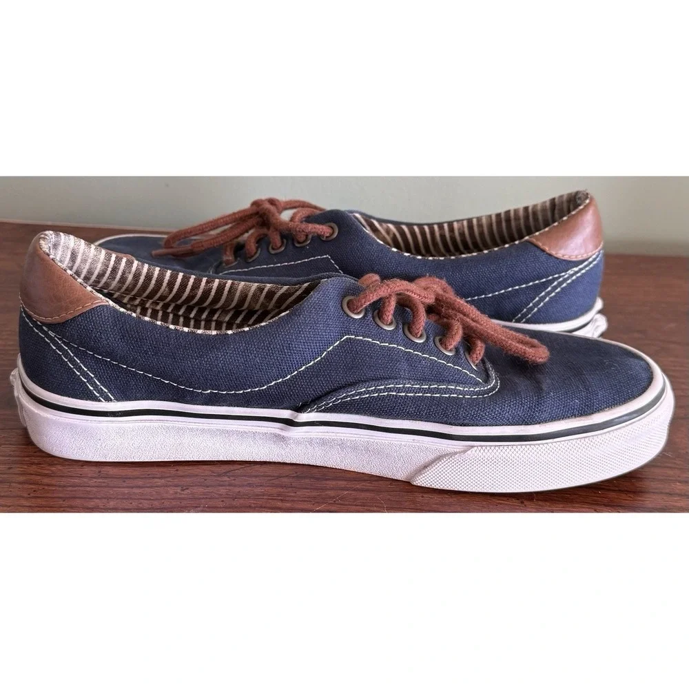 Vans Shoes Mens 6.5 Woman's 8 Blue Canvas Low Top Nautical Boat Deck‎ Sneakers